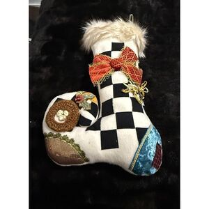 Demdaco Lenae May  Amelia Stocking/Pillow Black & White Check 18" Christmas